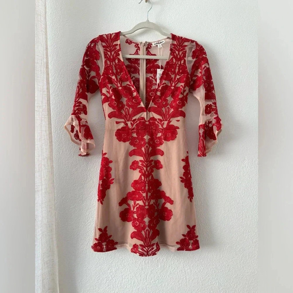 For Love & Lemons Temecula Embroidered Mesh V Neck Mini Dress $248 XS - Picture 5 of 12